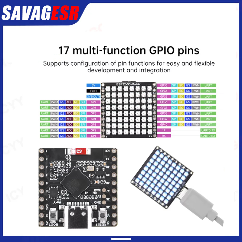Rgb Led Matrix 8X8 - Scheda di Sviluppo Mini ESP32-S3 Matrix